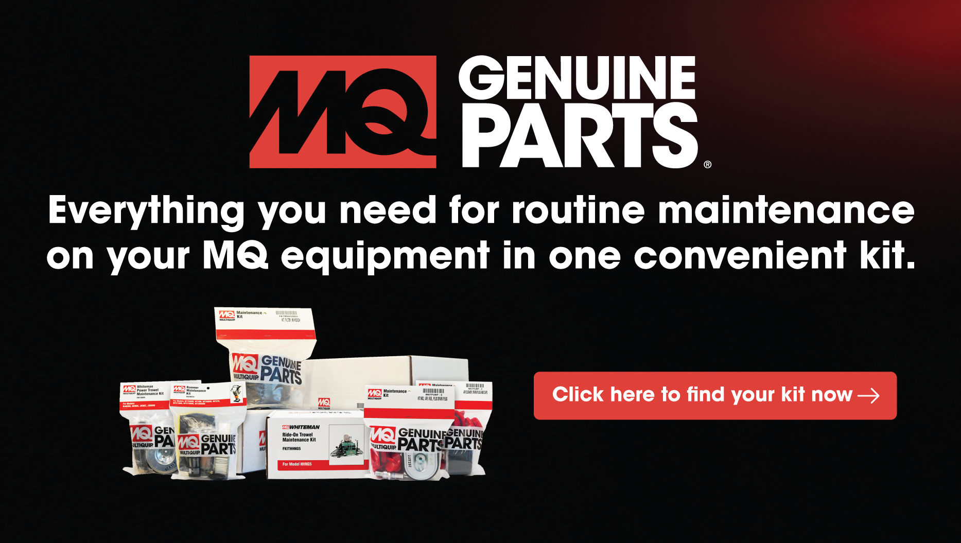 Everything you need for routine maintenance on your MQ Equipment, in one convenient kit.